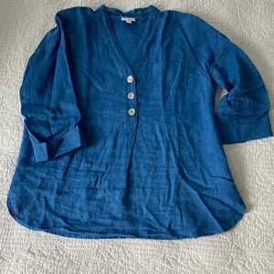 J. Jill Blue 100% Linen Popover Top, medium